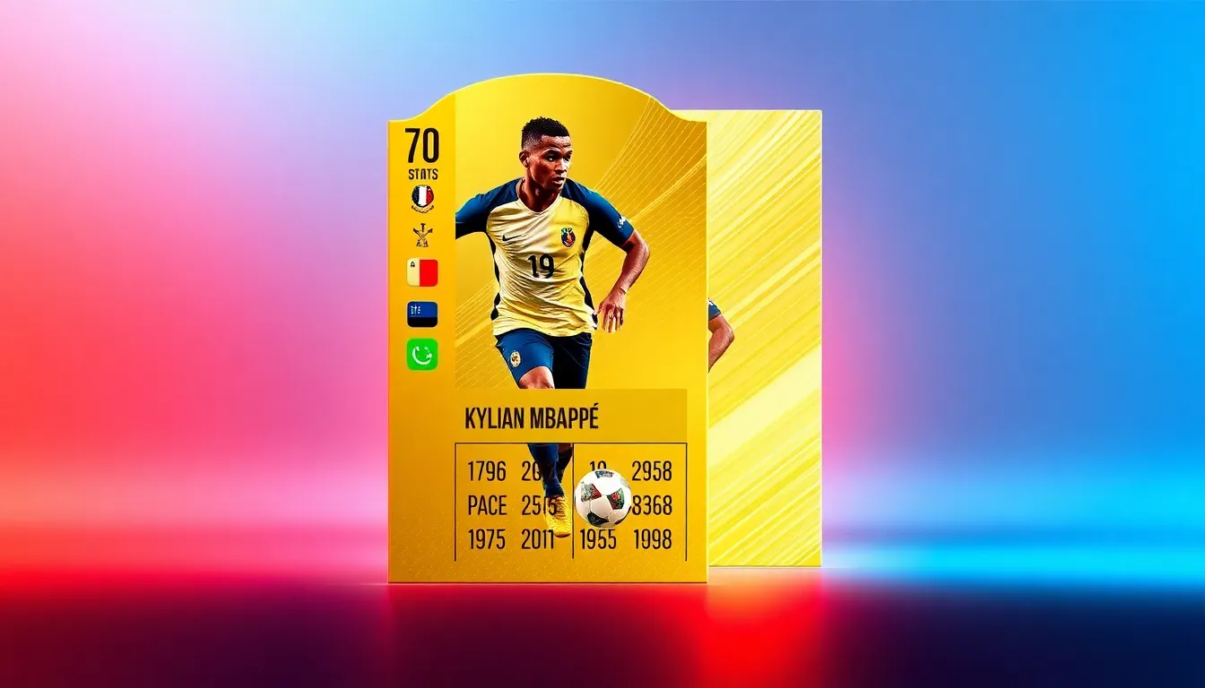 FIFA card featuring Kylian Mbappé with performance stats.