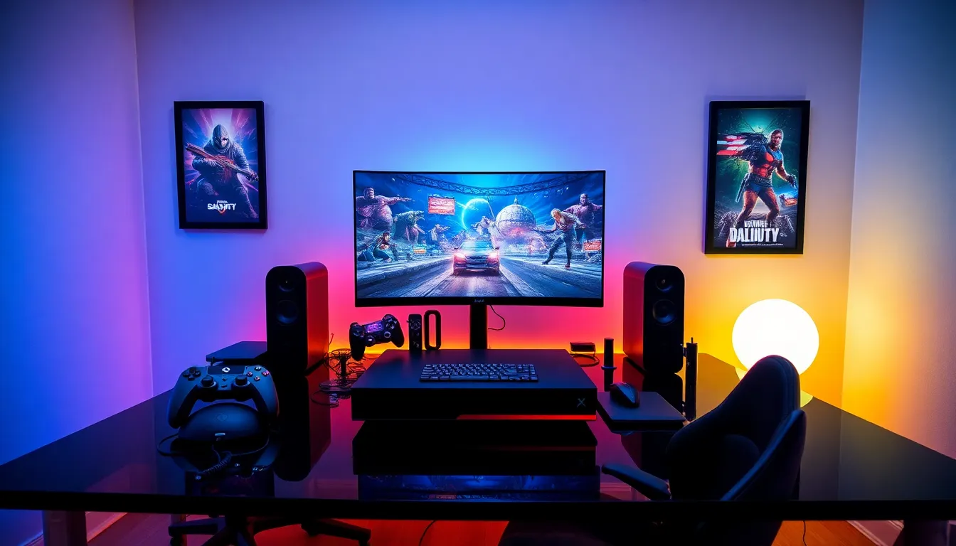 modern PC gaming console setup with vibrant graphics and accessories.